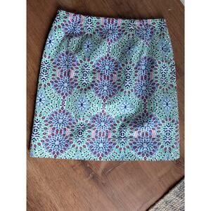 Talbots Skirt 4 petite Green Blue Kaleidoscope Floral Lined skirt